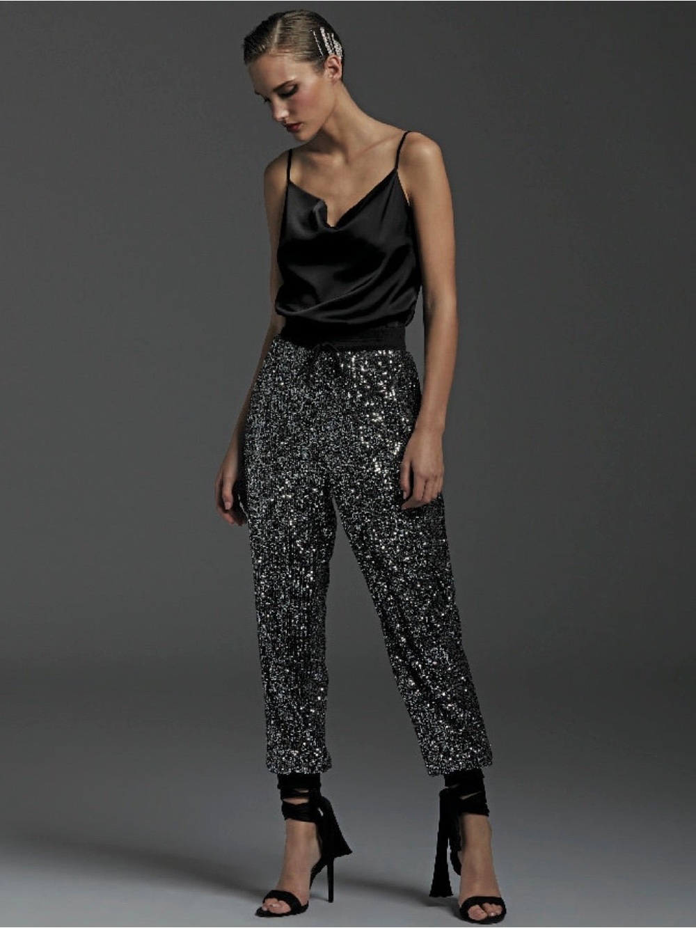 EUC SEN Silk & Sequin Track Pants